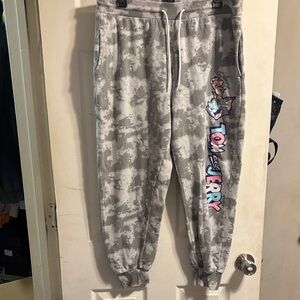 Gray Tie-Dye Tom and Jerry Graphic Jogger Pants